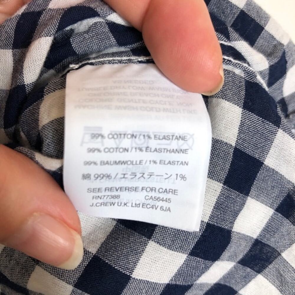 J.Crew Boy Fit Navy Gingham Crinkle Shirt 00 Classic Button Down Cotton - Picture 7 of 7